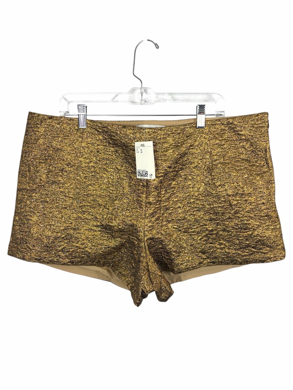 H&M Edition Gold Metallic Jacquard Mini Shorts NWT Size 18 Festival Glam Party